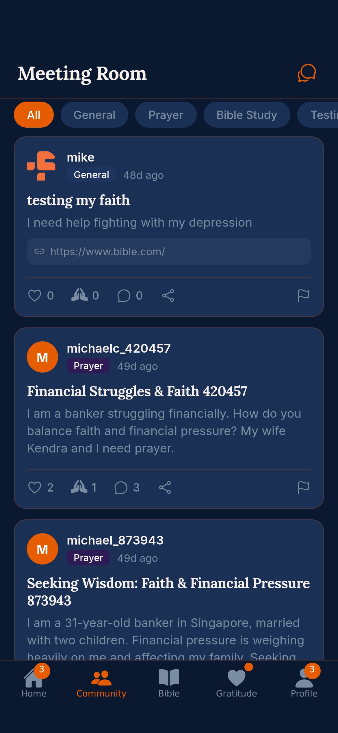 Meeting Room — share, support, and pray with the community